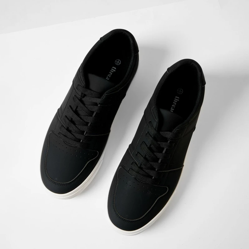 Image of Threadbare Stitch Detail Court Trainers Black male 10