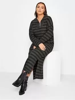 Image of Yours Soft Touch Collared Stripe Dress - Black, Size 18, Women