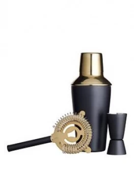 Image of Kitchencraft Barcraft 3 Piece Black And Brass Cocktail Making Set