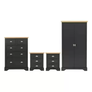Image of Seconique Toledo 2 Door Wardrobe Bedroom Set - Grey/Oak Effect