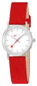 Image of Mondaine Classic 30mm Raspberry-Red Textile Strap White Watch