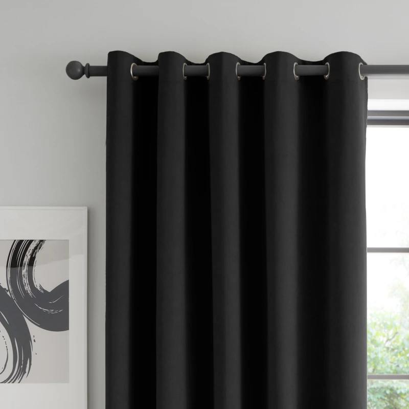 Image of Catherine Lansfield Wilson Velvet Thermal Ready Made Eyelet Blackout Curtains Black