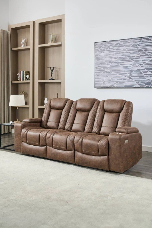 Image of More4Homes Ashton Electric Recliner 3 Seater Sofa Technology Fabric With Built-In Plugs & USB-C Charging Brown