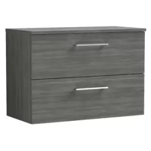 Image of Nuie - Arno Anthracite 800mm Wall Hung 2 Drawer Vanity Unit with Worktop - ARN526W - Anthracite