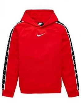 Image of Nike Sportswear Older Boys Swoosh Tape Hoodie - Red, Size S, 8-10 Years