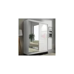 Image of Vikas High Gloss 2 Sliding Door Wardrobe with Mirror and Drawers 120cm - White
