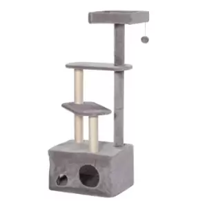 Image of PawHut Condo Cat Tree w/ Scratching Post, Perches and Hanging Ball - Grey