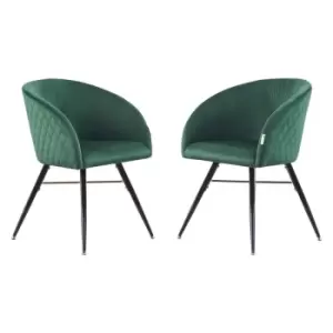 Image of Vittorio LUX Velvet Upholstered Dining Chairs Set of 2 - Green - Green