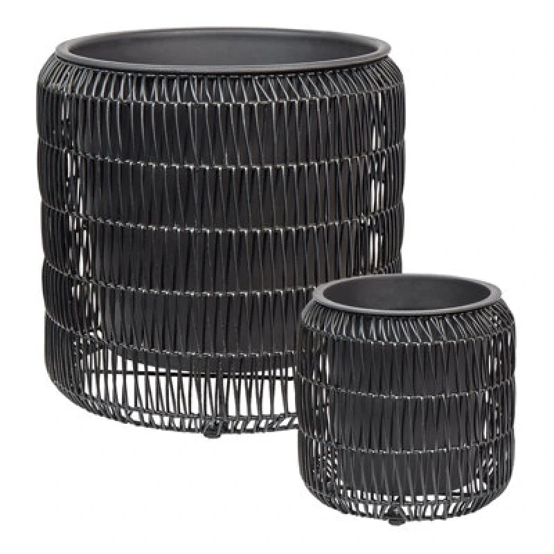 Image of Beliani Set Of 2 Plant Pots Brodiea Pe Rattan 26/45cm Black