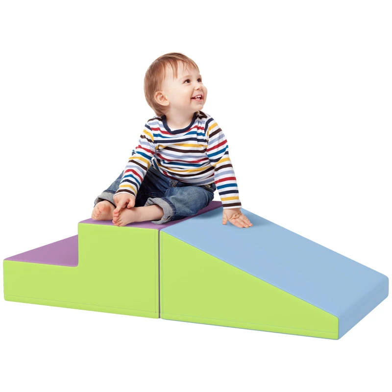 Image of Homcom 2 Piece Soft Play Set For Toddler Climb And Crawl, Blue 3D0-002V03MX