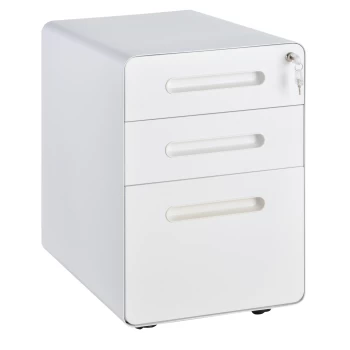 Image of Vinsetto Fully Assembled 3-Drawer Mobile File Cabinet Lockable All-Metal Rolling Vertical File Cabinet White AOSOM UK