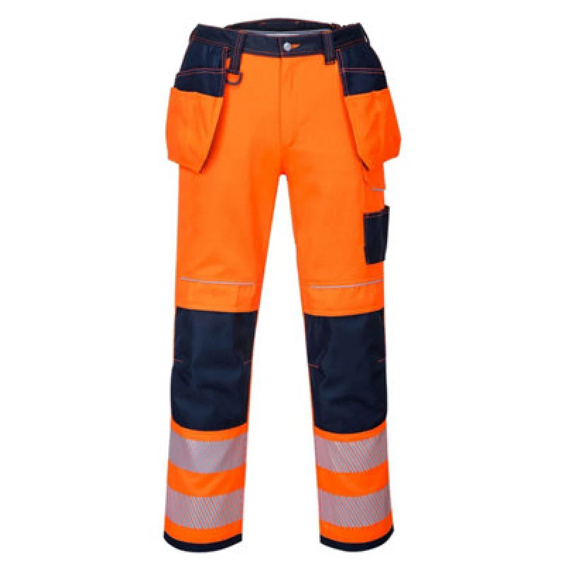 Image of Portwest PW3 Hi Vis Holster Pocket Work Trousers T501ONS41 Colour: Orange / Navy