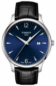 Image of Tissot Mens Tradition Black Leather Strap Blue Dial Watch