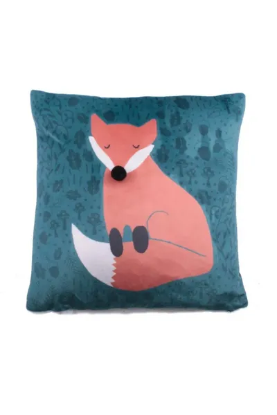 Image of Fusion Snug Foraging Fox Cushion Teal (Green)