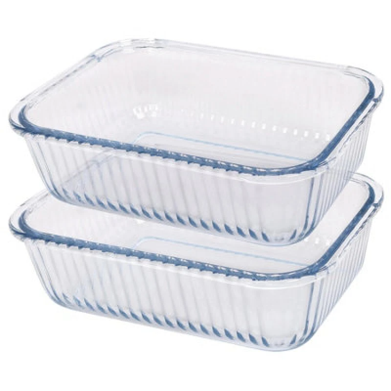 Image of Argon Tableware Optical Rectangular Glass Cake Dishes - 22Cm X 16.5Cm - Pack Of 2