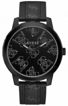 Image of Guess Outlaw Mens Black Leather Strap Black Logo Dial Watch