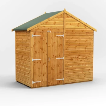 Image of Power Sheds - 4x8 Power Windowless Apex Double Doors Garden Shed - Brown