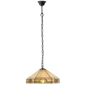 Image of Tiffany Glass Hanging Ceiling Pendant Light Bronze & Amber Art Deco Shade i00146