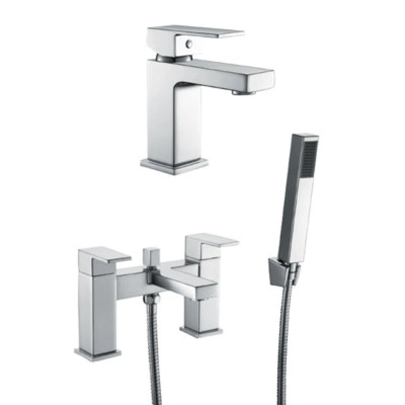 Image of NES HOME Nes Home - Eoro Square Basin Mono and Bath Shower Mixer Taps Chrome 8802+8801