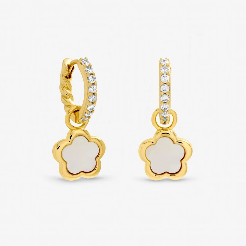 Image of Inicio Gold Plated Mother of Pearl Flower Earrings - Gift Stud Earrings One Size Gold 40959110000