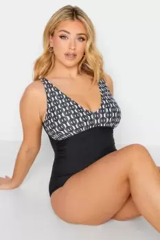 Image of Geometric Print Plunge Swimsuit
