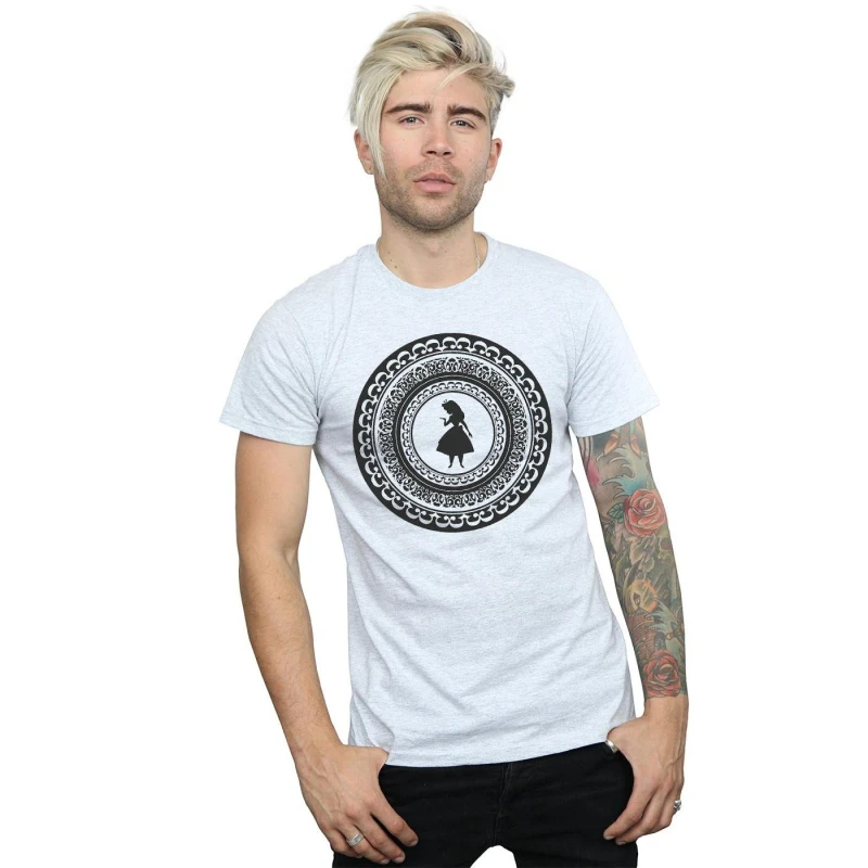 Image of Disney Men Alice In Wonderland Circle T-Shirt in Grey Size: Small Grey S Male 5057736321669
