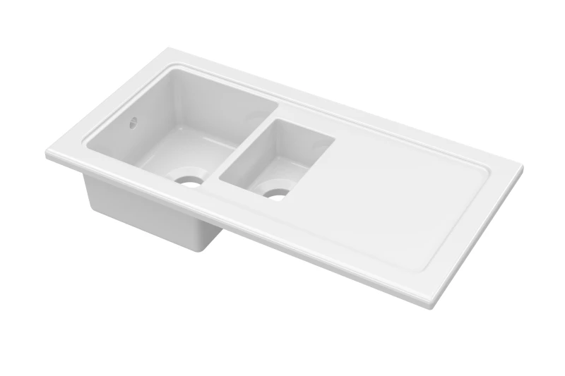 Image of Balterley Fireclay Ceramic 1.5 Bowl Kitchen Sink Plain Drainer 1010mm White