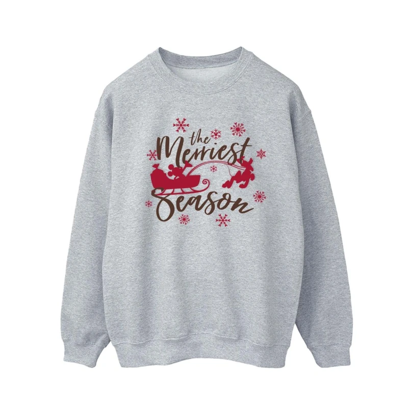 Image of Disney Men Mickey Mouse Sleigh Sweatshirt in Grey Size: Small Grey S Male 5063376843546