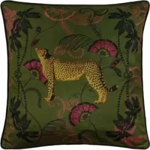 Image of Paoletti Tropica Cheetah Cushion Cover (One Size) (Khaki Green/Gold/Black) - Khaki Green/Gold/Black