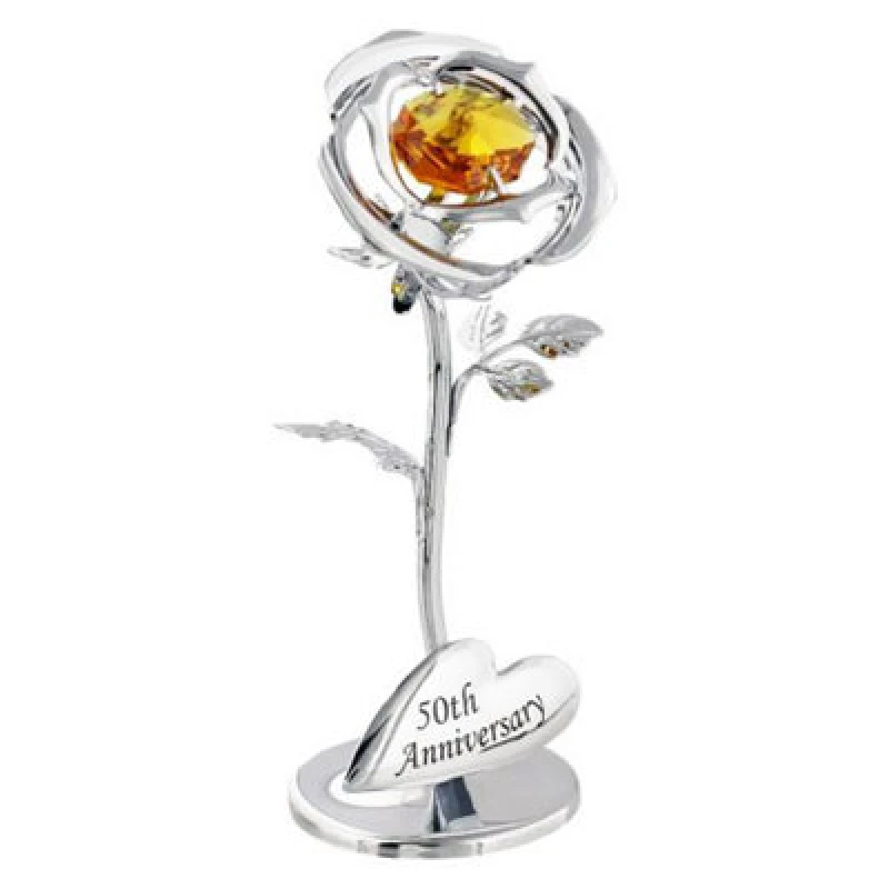 Image of Happy Homewares Modern 50Th Anniversary Silver Plated Flower With Gold Swarovski Crystal Glass