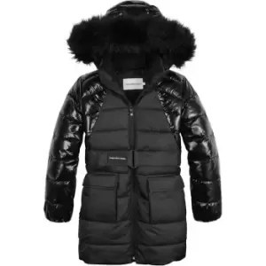 Image of Calvin Klein Jeans Mixed Media Belted Puffer Coat - Black