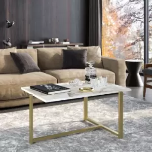 Image of Decorotika Merideths Metal Coffee Table, Cocktail Table For Living Room Table, Large Storage Space, Tea Table, Accent Table - White Marble Effect And