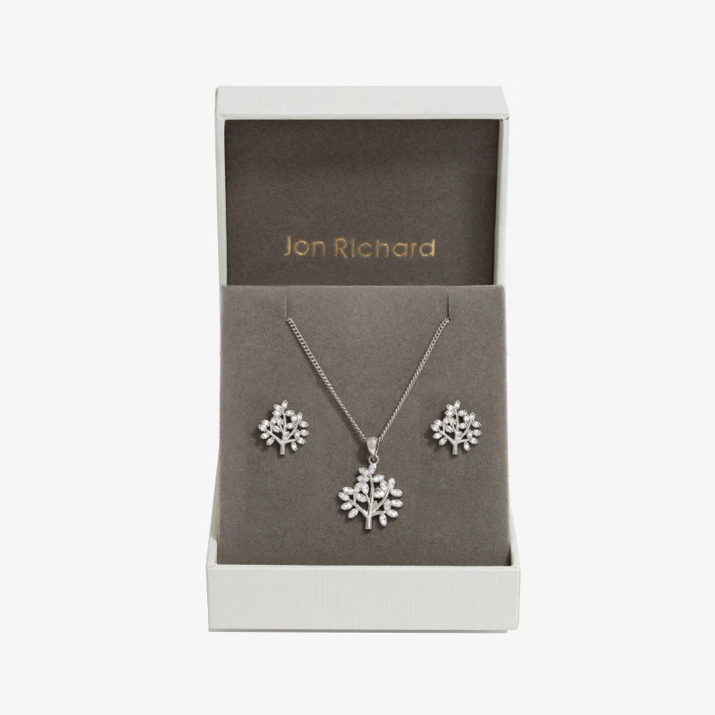 Image of Jon Richard Rhodium Plated Cubic Zirconia Tree Of Love Set - G Jewellery Sets One Size Silver 70538611000