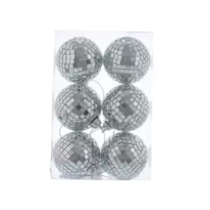 Image of Festive Pack Mirror Ball Decorations - Silver