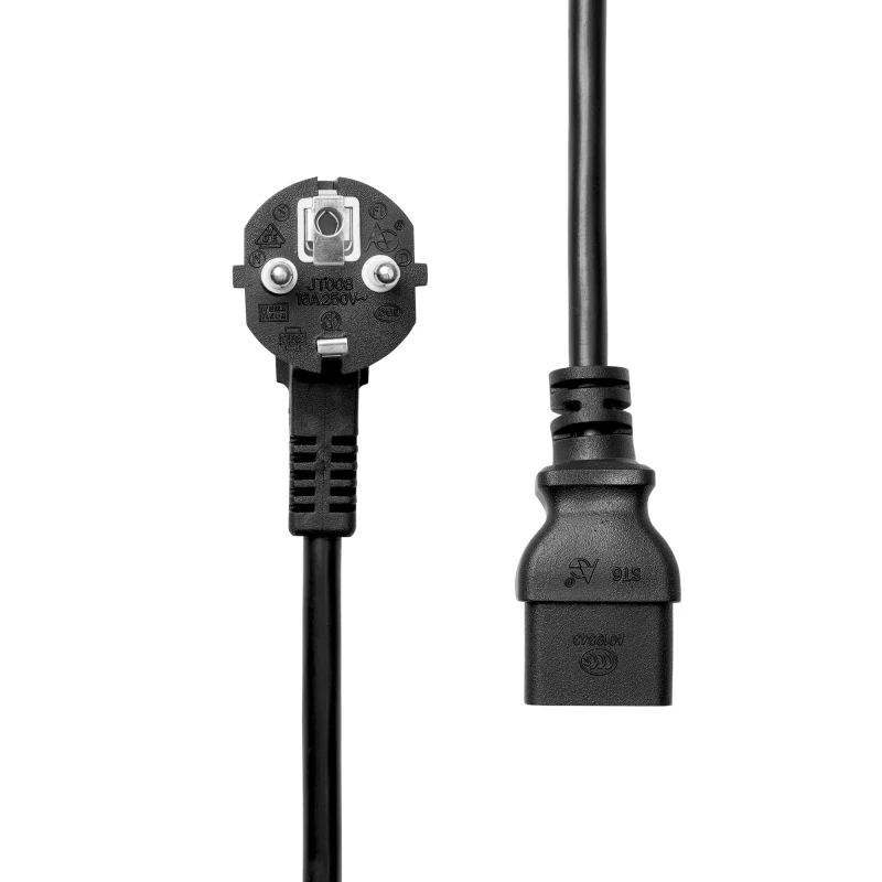 Image of ProXtend Angled Type F (Schuko) to C19 Power Cable. Black 0.5m