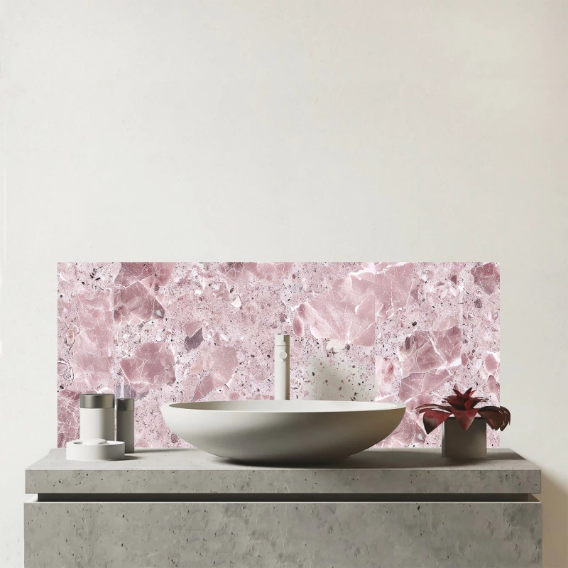 Image of Warren Reed - Designer Dusty Pink Quartz Effect Glass Bathroom Splashback Pink Unisex