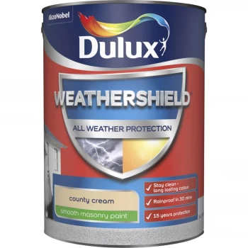 Image of Dulux Weathershield All Weather Protection County Cream Smooth Masonry Paint 5L