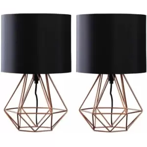 Image of Minisun - 2 x Cage Table Lamps - Copper & Black