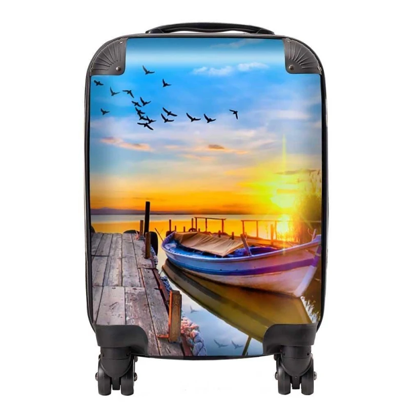 Image of Warren Reed - Designer Sunset Of Colours At The Lake Suitcase in Blue Size: Small Blue Unisex Small
