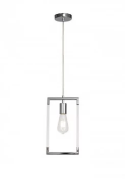 Image of Single Rectangle Ceiling Pendant 1 Light E27 Polished Nickel, Acrylic