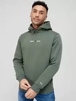 Image of Tommy Jeans Mens Linear Logo Hoodie - Avalon Green - M