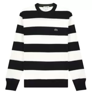 Image of Mens Lacoste Striped Organic Cotton Jersey Sweater Size 3 - S Black/white
