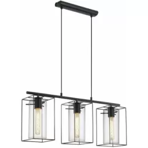 Image of Hanging Ceiling Pendant Light Black Frame & Smoked Glass 3 Bulb Kitchen Lamp