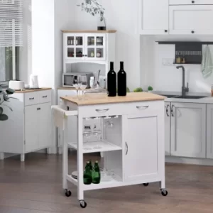 Image of HOMCOM Kitchen Island W/2 Drawers-White/Natural Wood Colour