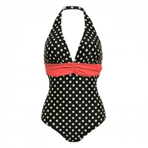 Image of Figleaves Tuscany Spot Tummy Control Swimsuit - Black/Wht/Crl