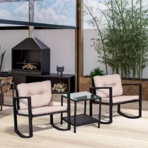 Image of Alfresco 3 Piece Seater Rattan Rocking Set with a Seat Cushion, black