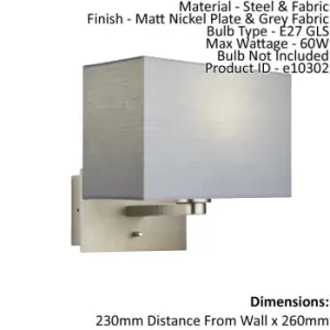 Image of Wall Light & Shade Matt Nickel & Grey Fabric 60W E27 USB Socket e10302