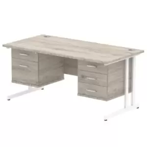 Image of Impulse 1600 Rectangle White Cant Leg Desk Grey Oak 1 x 2 Drawer 1 x 3 Drawer Fixed Ped