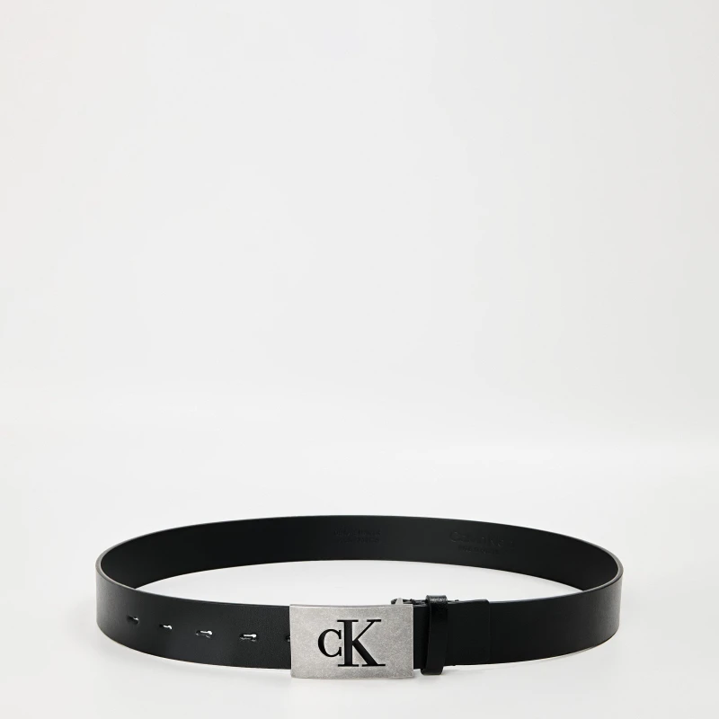 Image of Calvin Klein Mens Smooth Plaque Leather Belt Black/Silver male 30W (85)