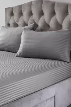 Image of 300TC Sateen Striped Deep Fitted Sheet (28cm Deep) and Standard Pillowcase/s Set